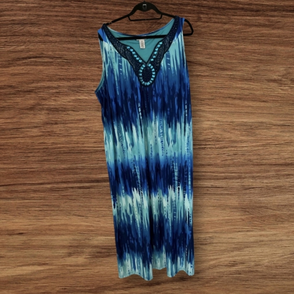 Catherine’s Maxi Dress Women Blue Beaded Lined V-neck Sleeveless